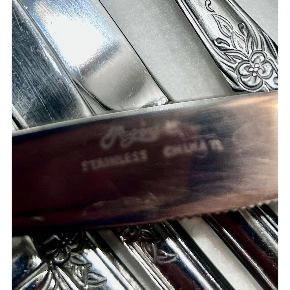Rogers Precious Rose Pattern Stainless Flatware Set 53pc Service for 8 plus